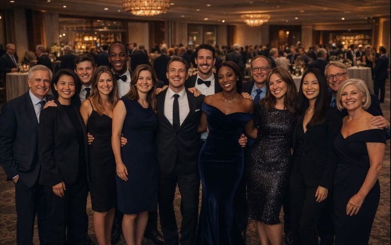 Team recognition at a gala dinner