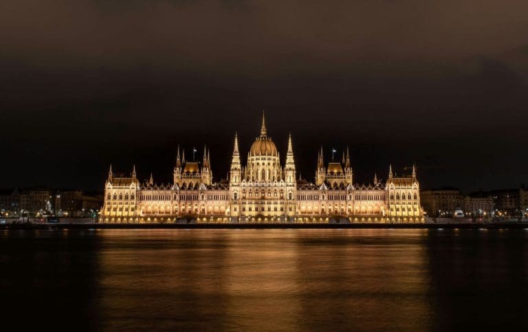 Budapest parliament building at night