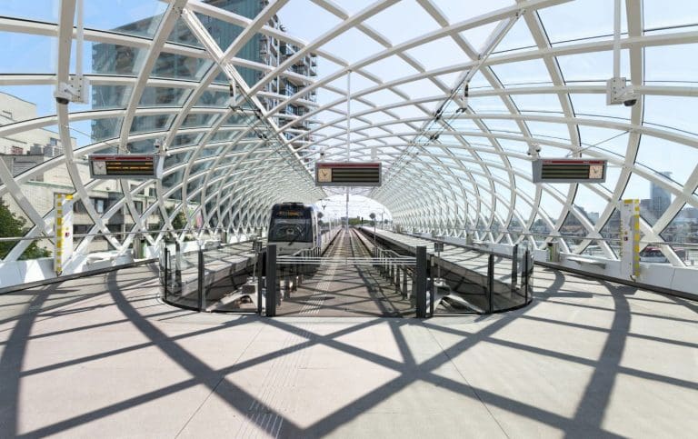 The modern elevated tram and light rail platform at Den Haag centraal station